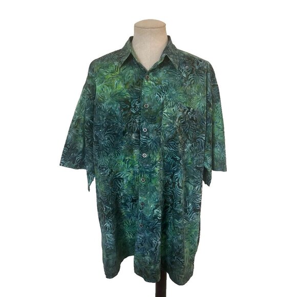 JOHARI WEST Shirt Men's 3XLT Tropical Short Sleeve Button Up Camp Hawaiian Green - Picture 1 of 6
